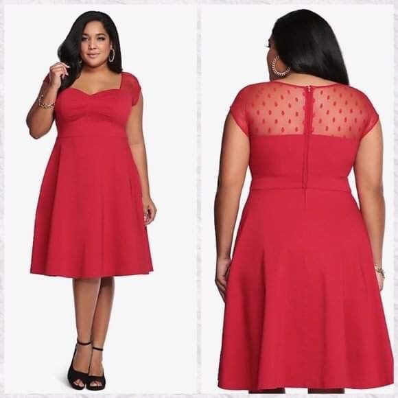 torrid Dresses & Skirts - Torrid Red Lace polka Sweetheart Neck Swing Dress